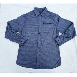 Ocean Current Men L Button Shirt Blue Black Striped Chest zipper pocket